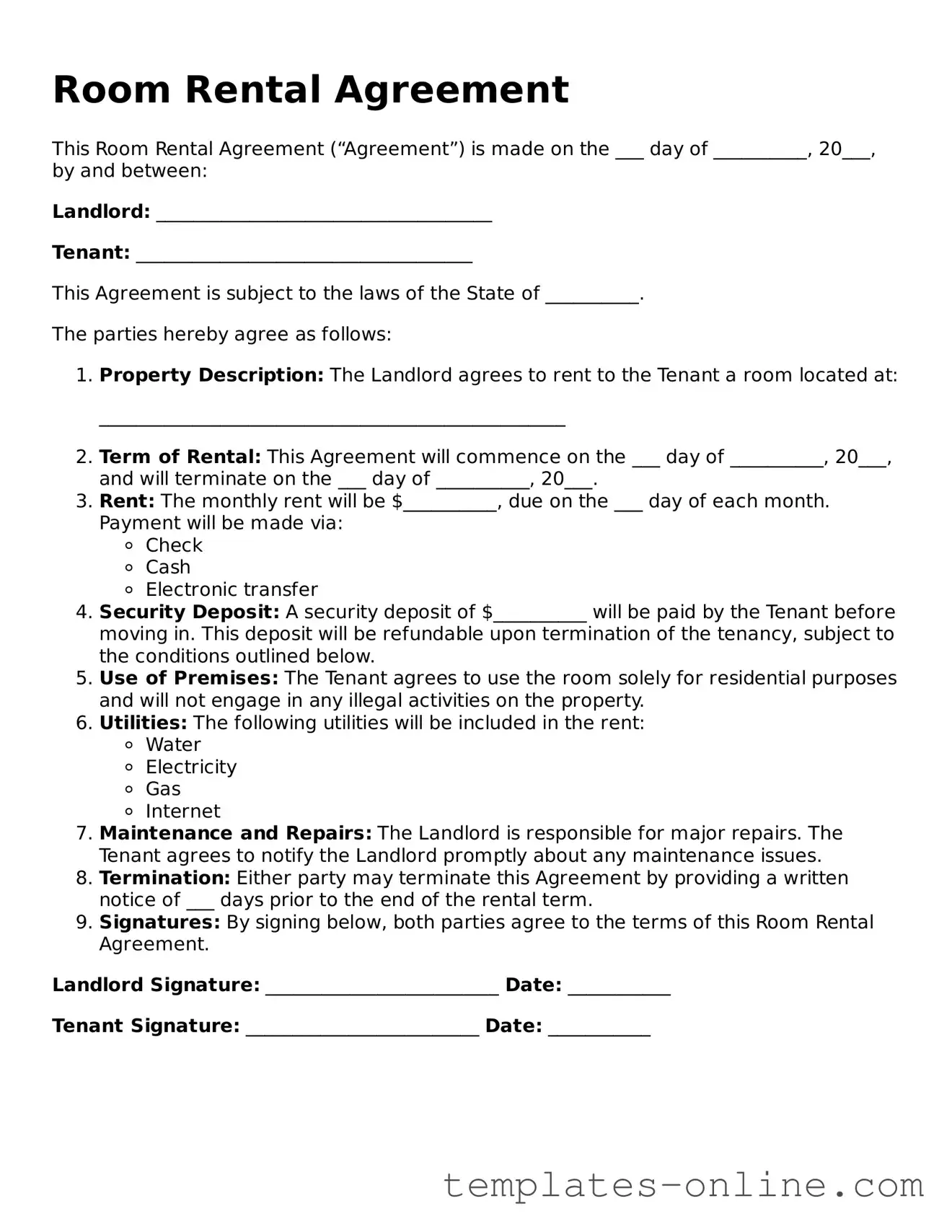 Attorney-Verified Room Rental Agreement Template