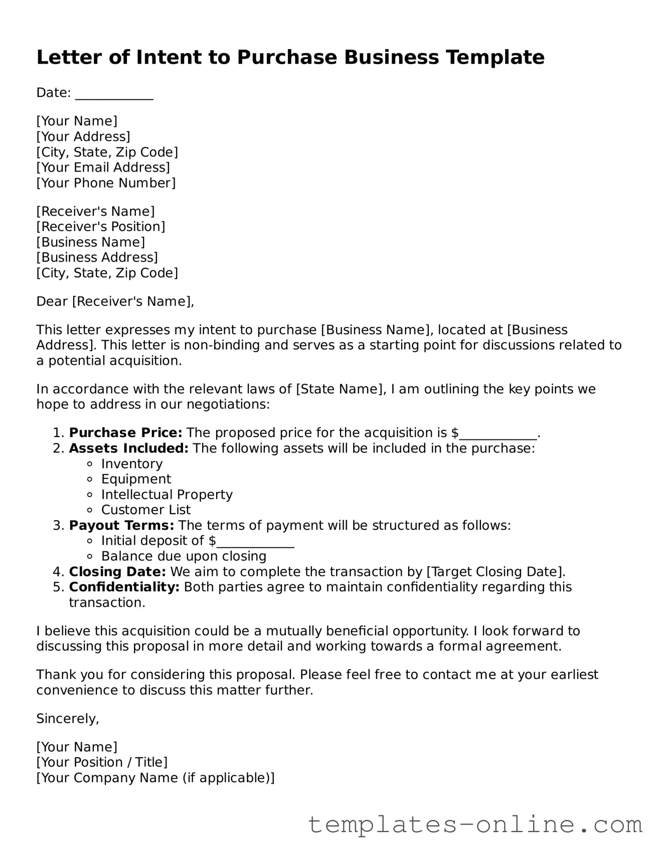 Attorney-Verified Letter of Intent to Purchase Business Template