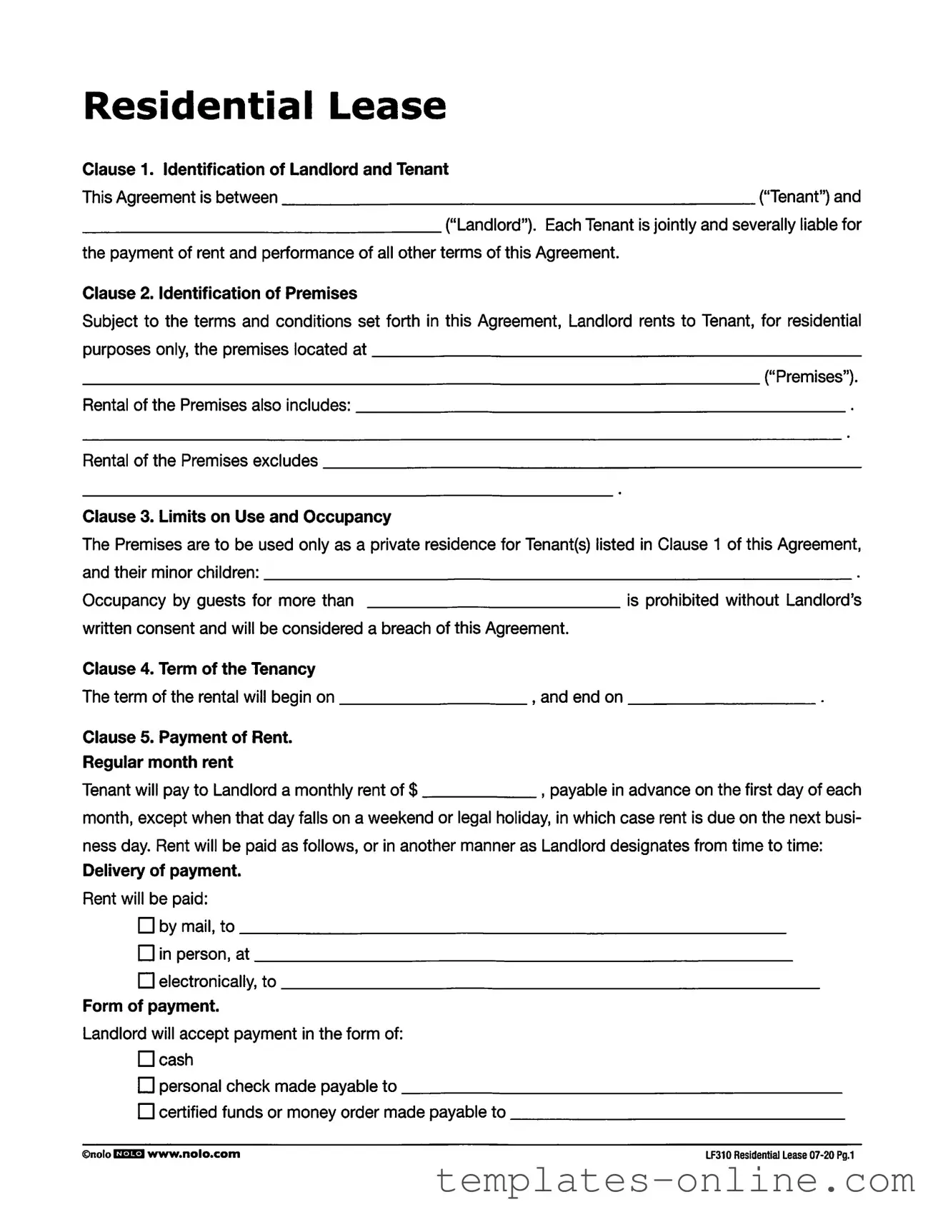 Lf310 Residential Lease Template