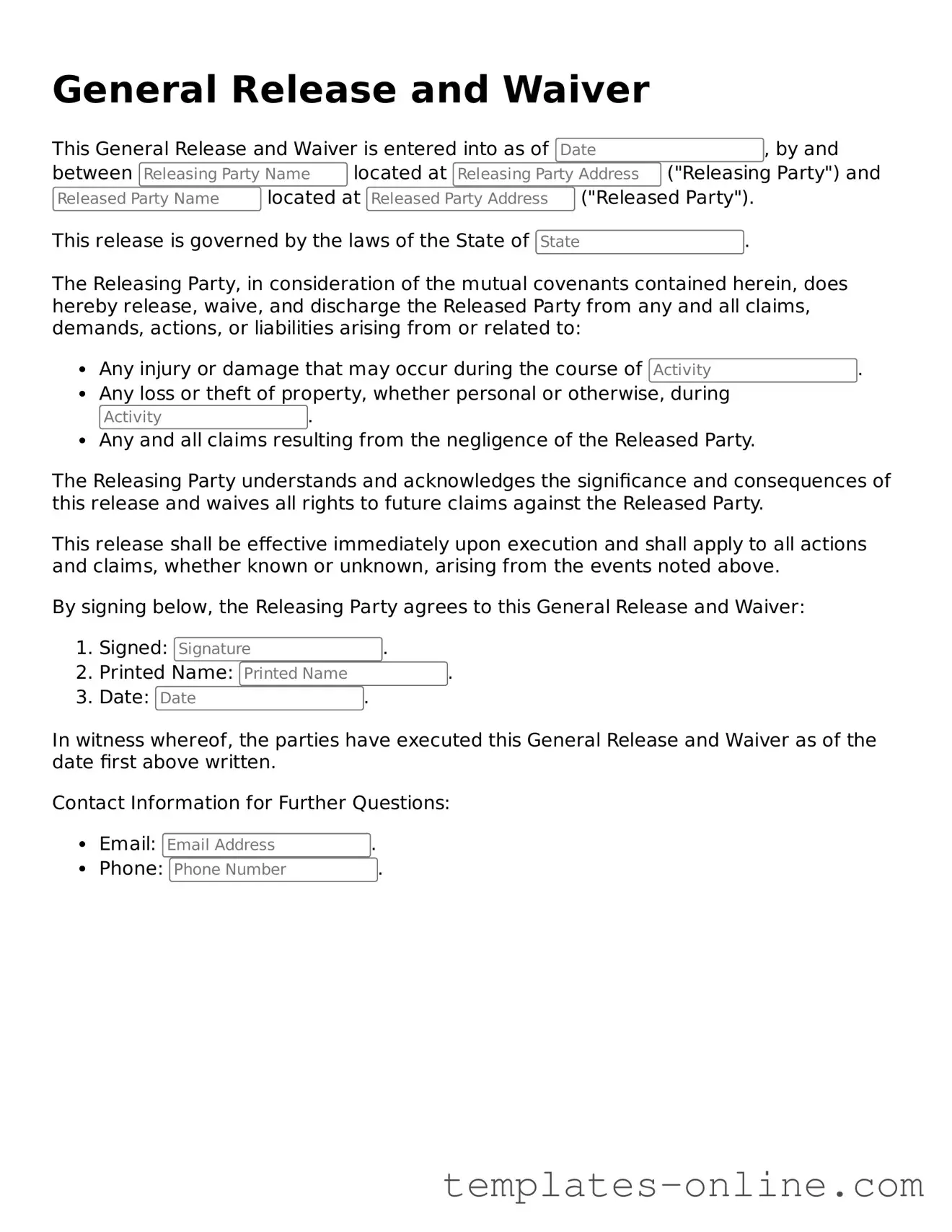 Attorney-Verified General Release and Waiver Template