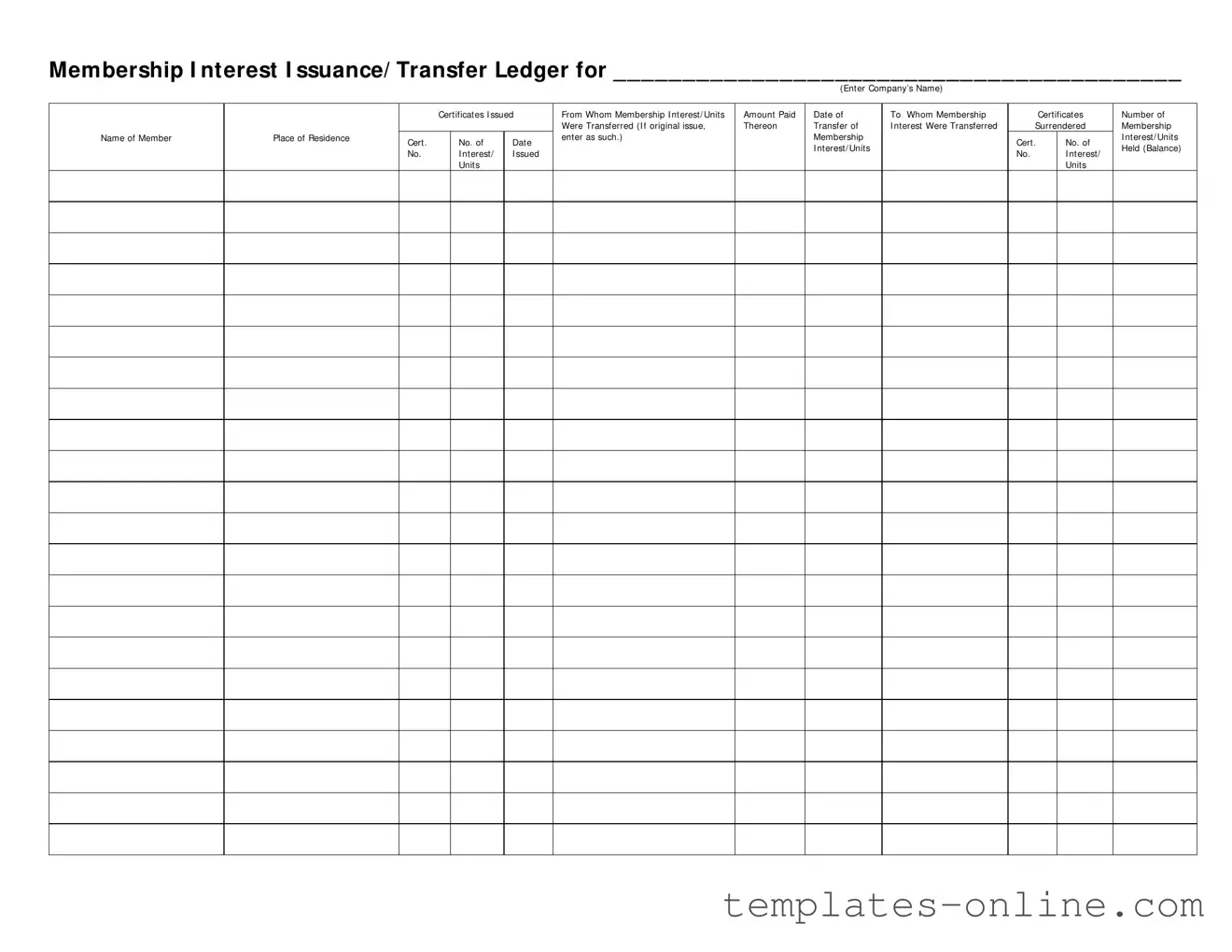 Membership Ledger Template