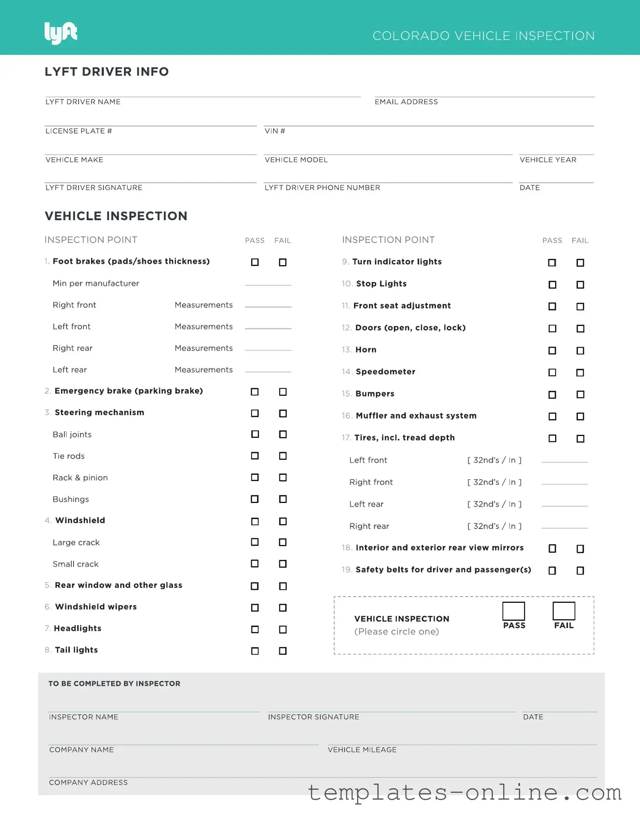 Lyft Inspection Template