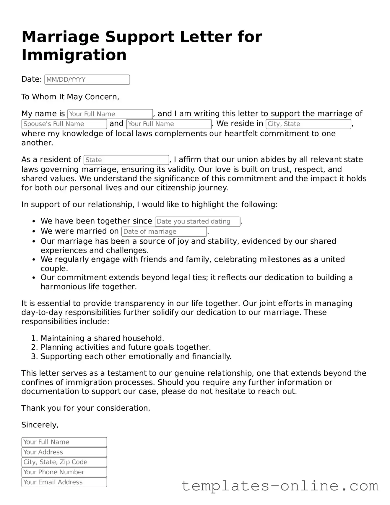 Attorney-Verified Marriage Support Letter for Immigration Template