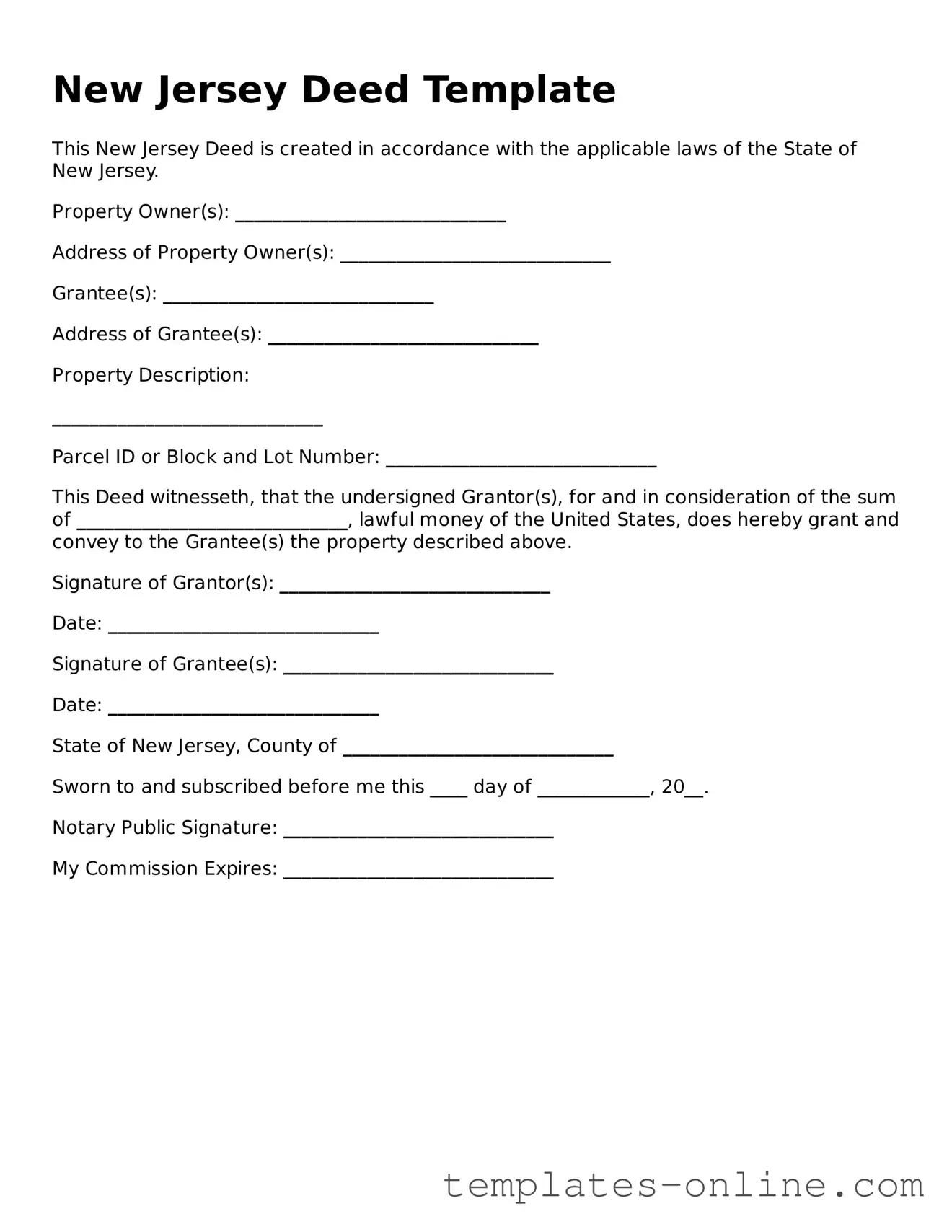 Valid  Deed Template for New Jersey
