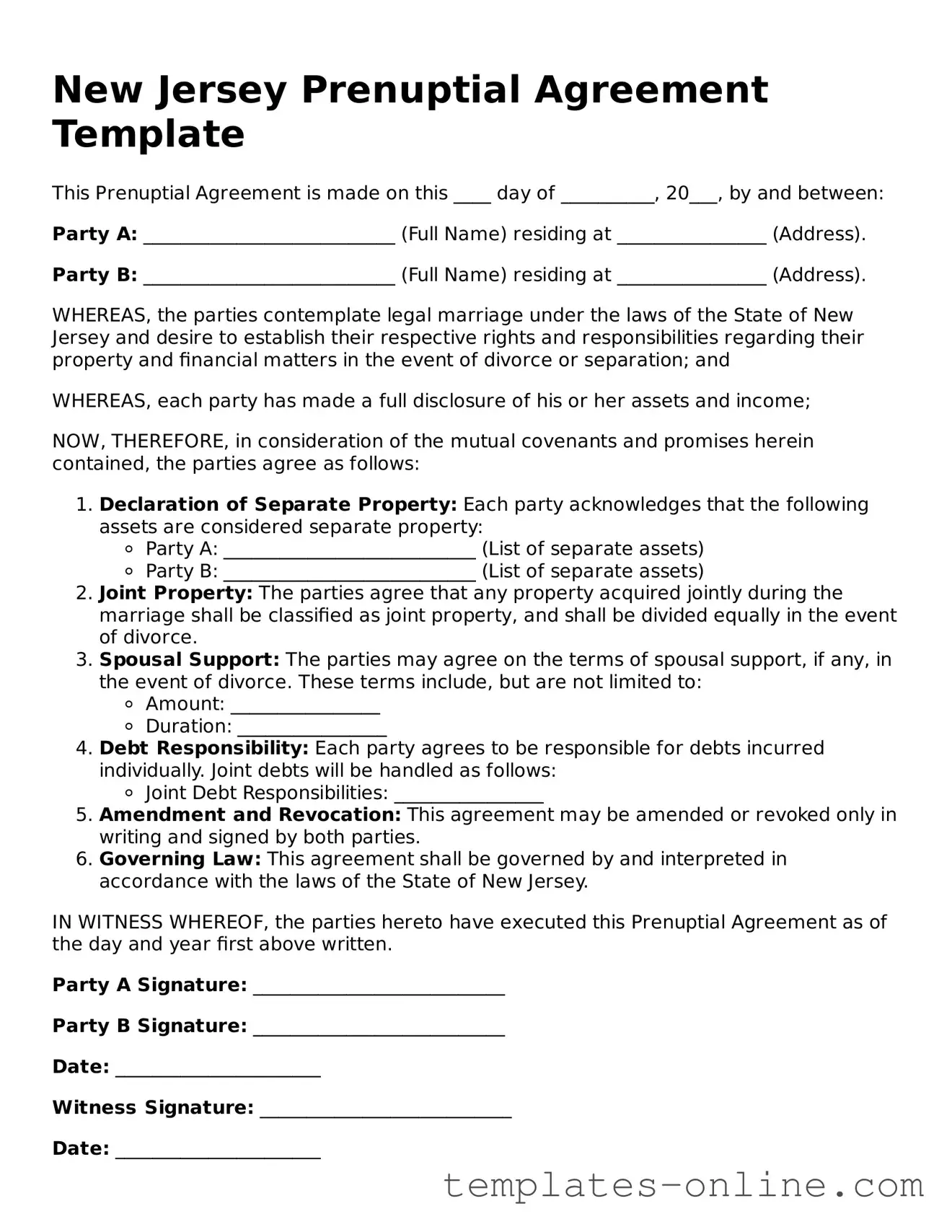 Valid  Prenuptial Agreement Template for New Jersey