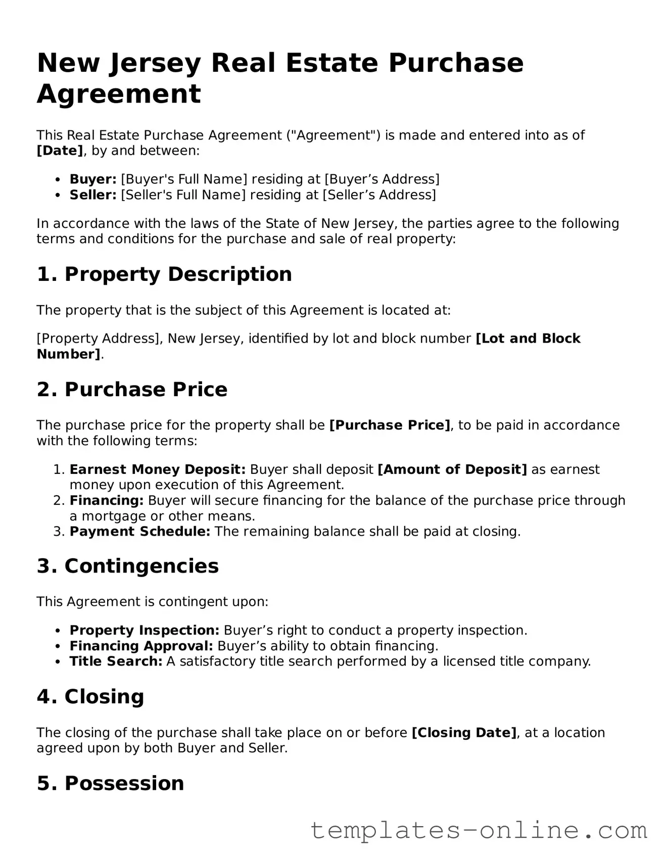Valid  Real Estate Purchase Agreement Template for New Jersey
