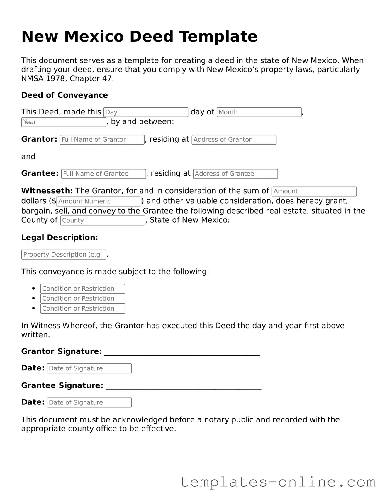Valid  Deed Template for New Mexico