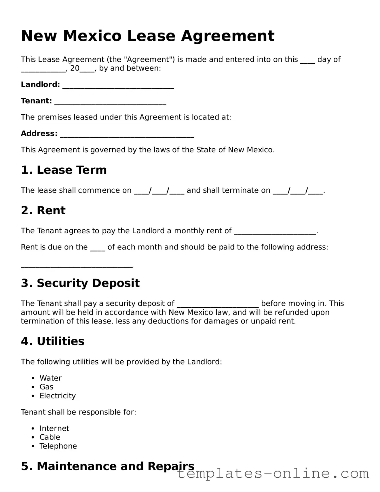 Valid  Lease Agreement Template for New Mexico