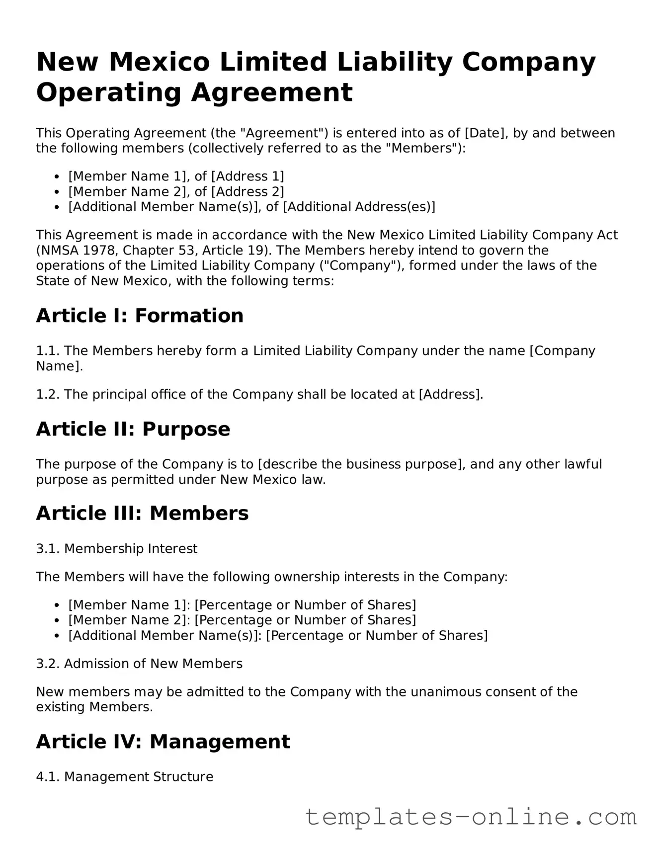 Valid  Operating Agreement Template for New Mexico