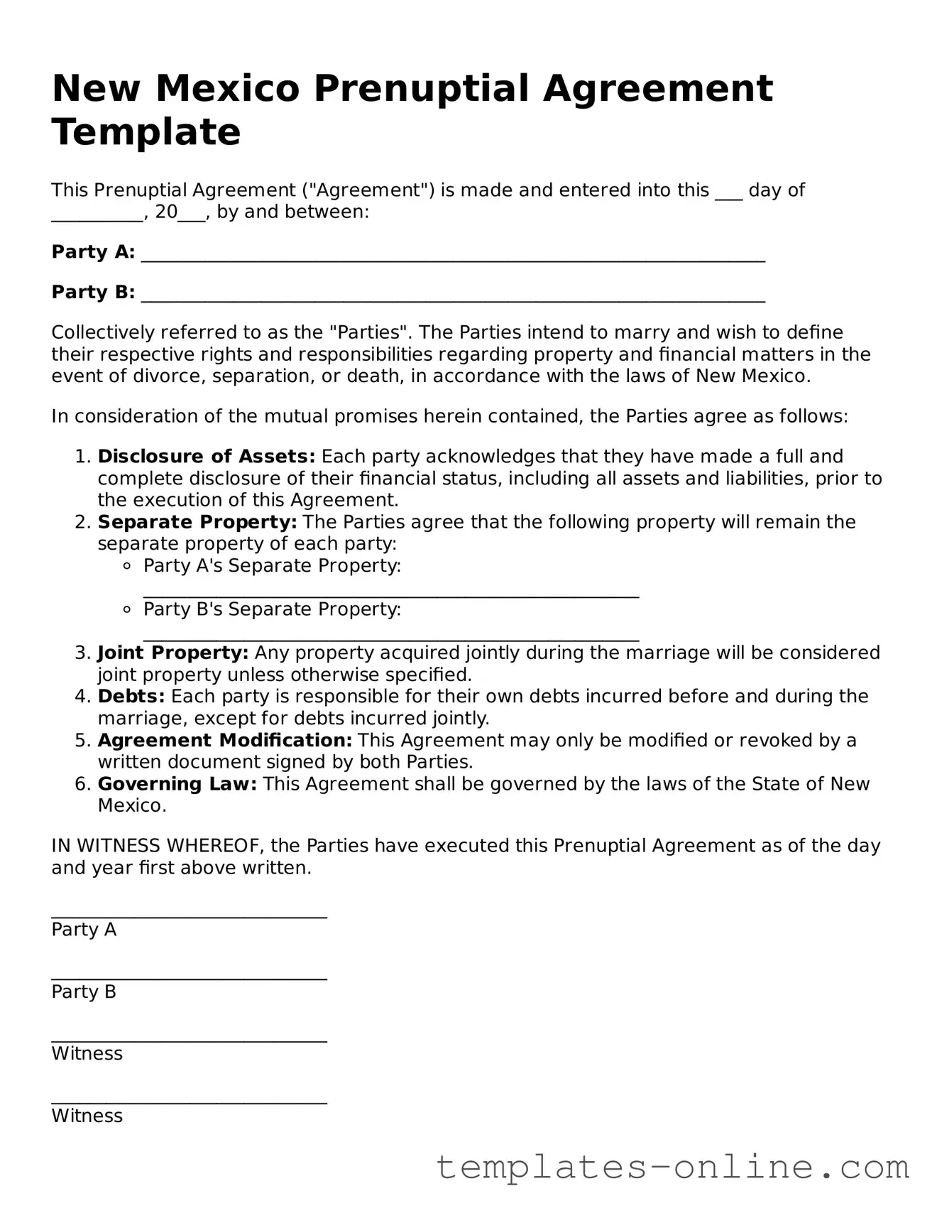 Valid  Prenuptial Agreement Template for New Mexico