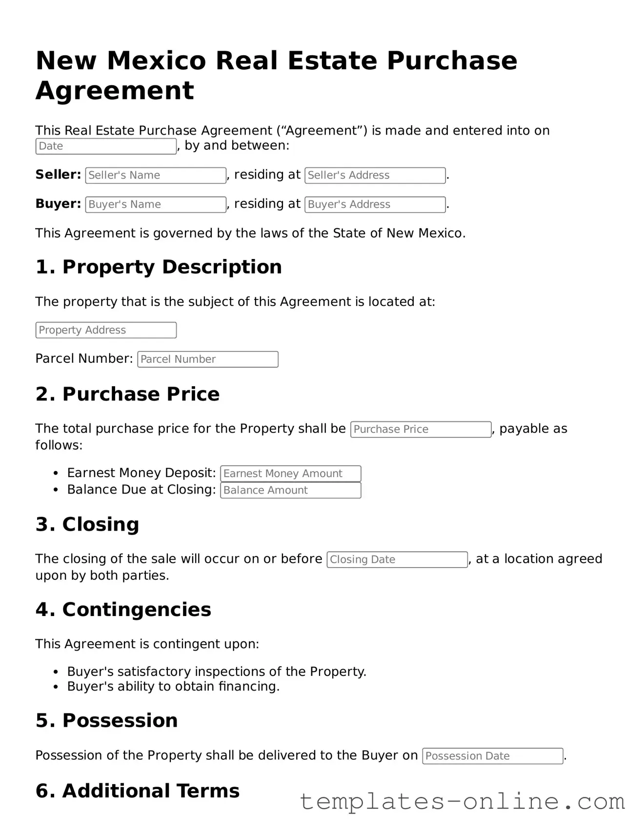 Valid  Real Estate Purchase Agreement Template for New Mexico