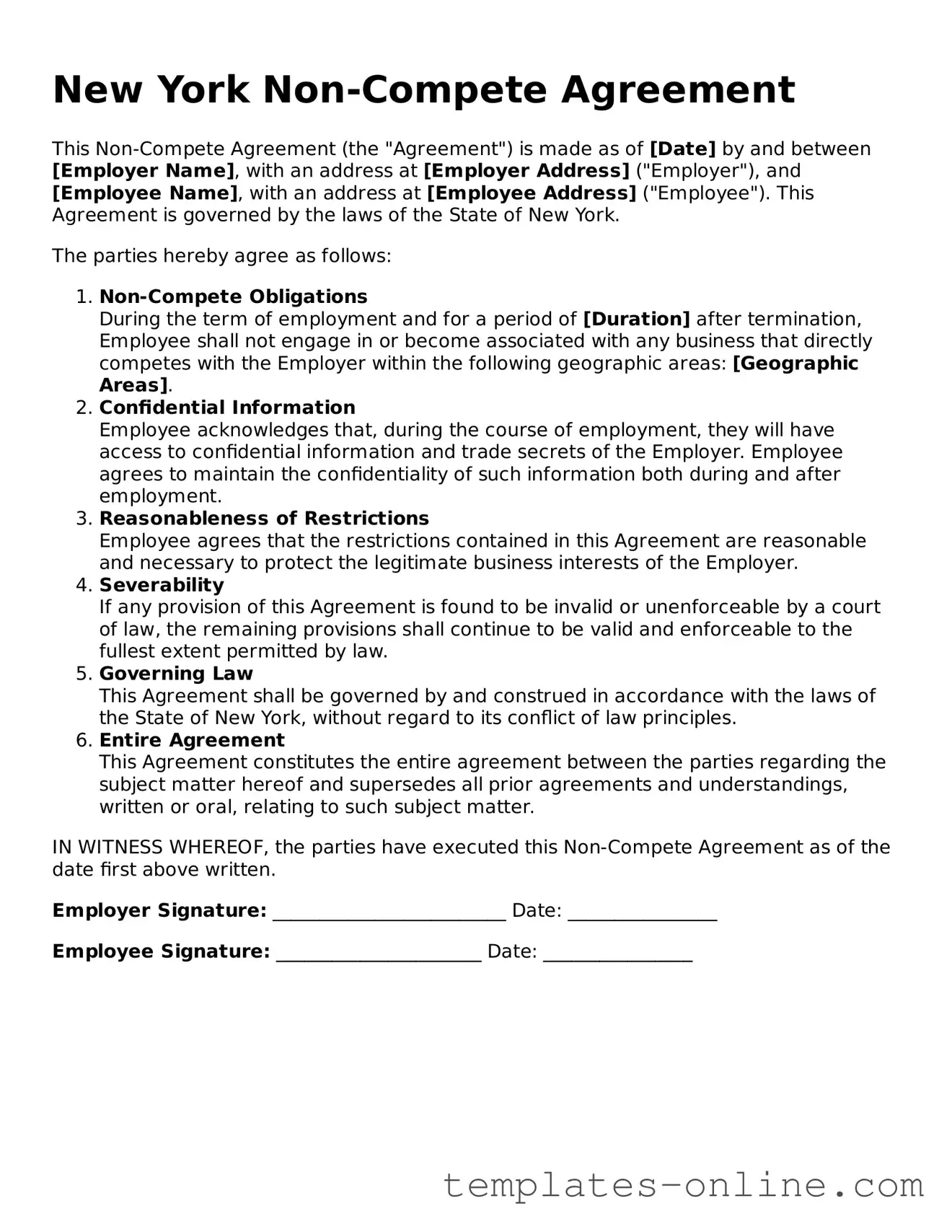 Valid  Non-compete Agreement Template for New York