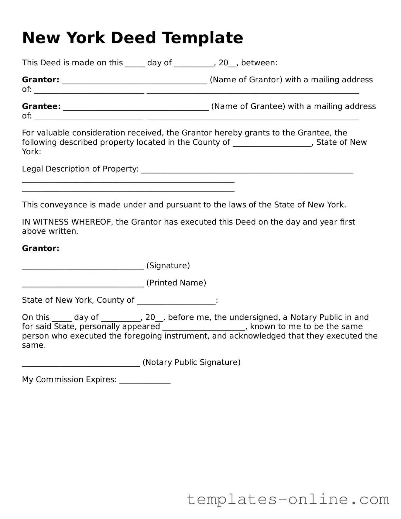 Valid  Deed Template for New York