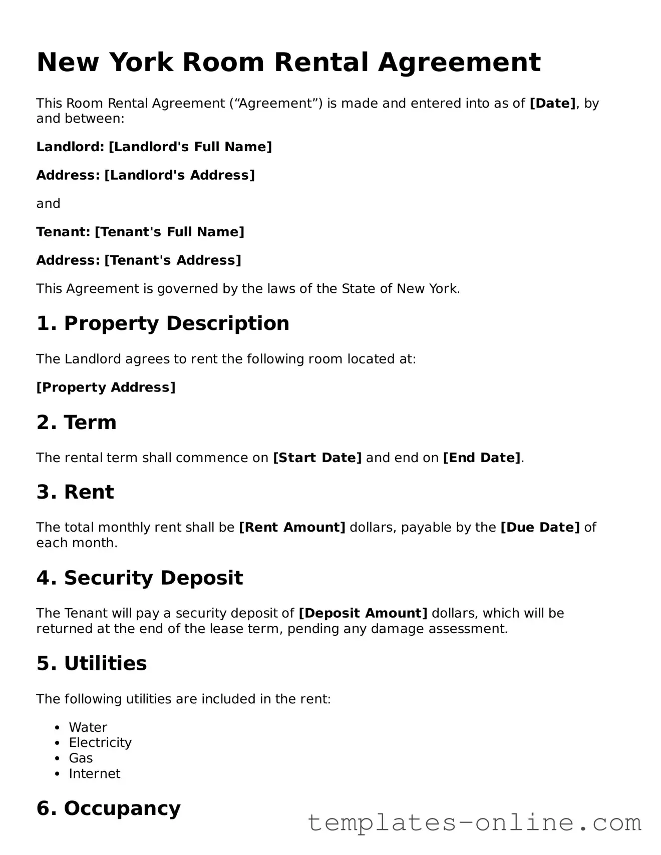 Valid  Room Rental Agreement Template for New York