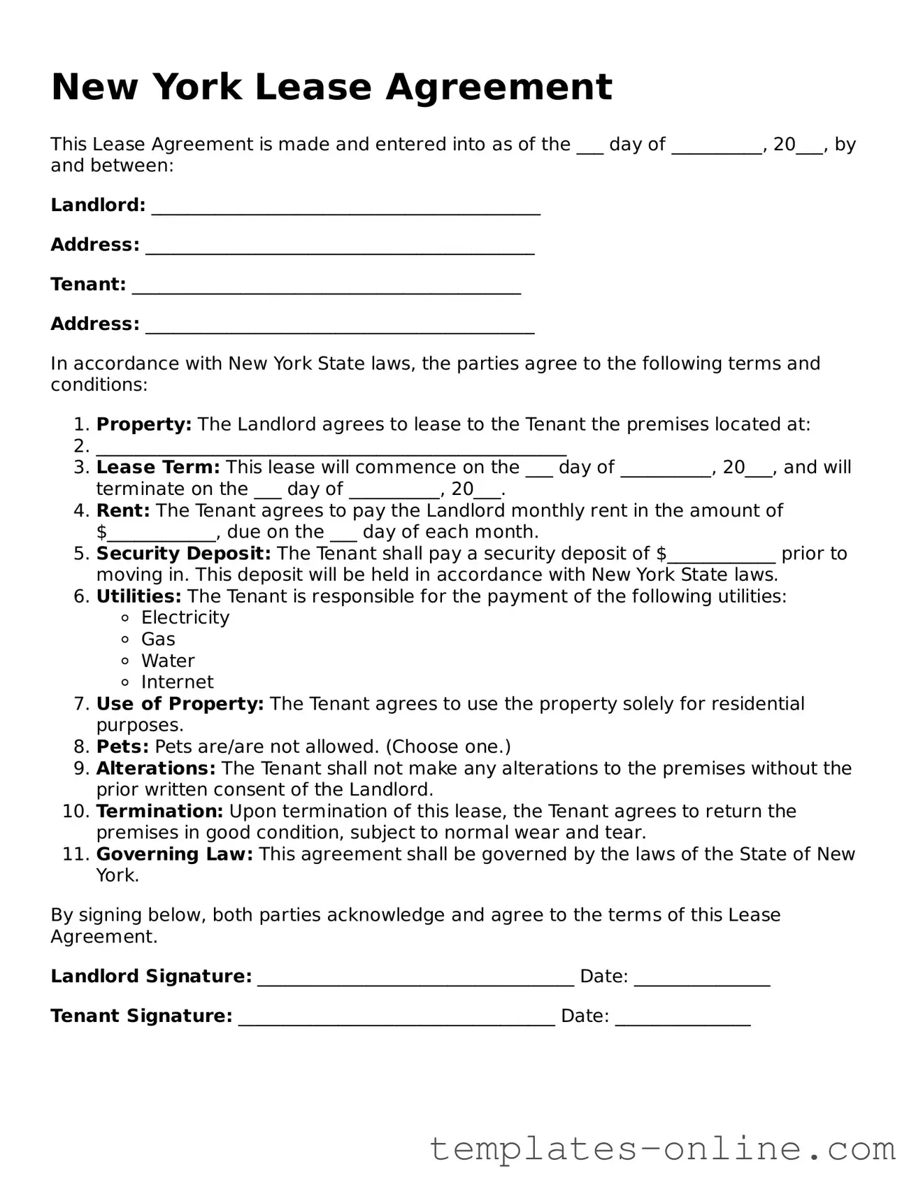 Valid  Lease Agreement Template for New York