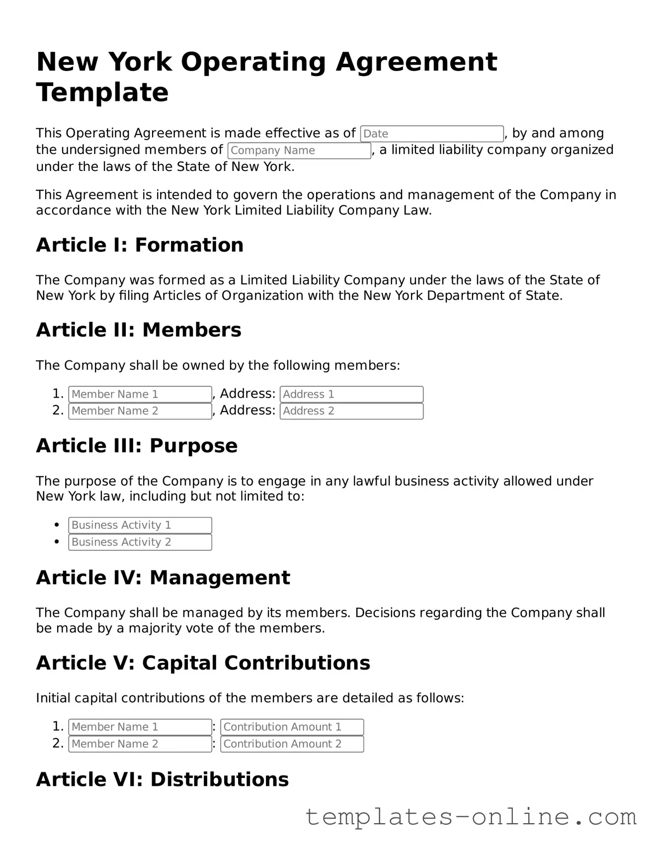 Valid  Operating Agreement Template for New York
