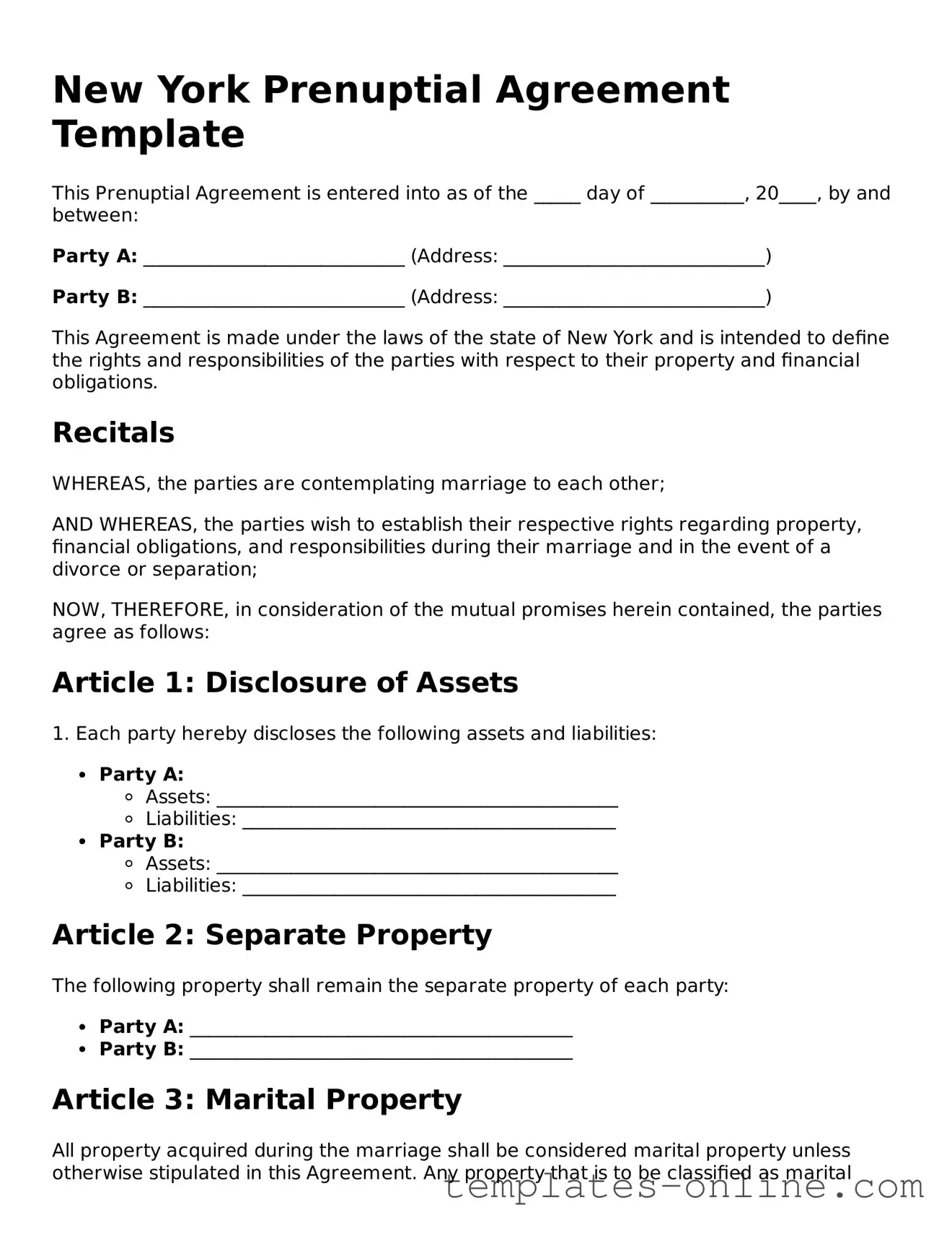 Valid  Prenuptial Agreement Template for New York