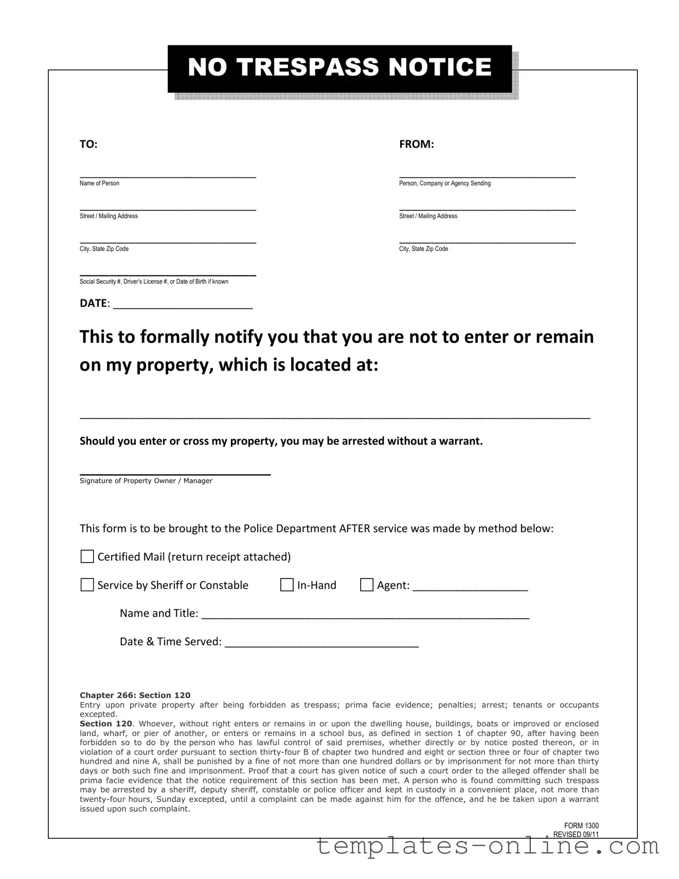 No Trespassing Letter Template