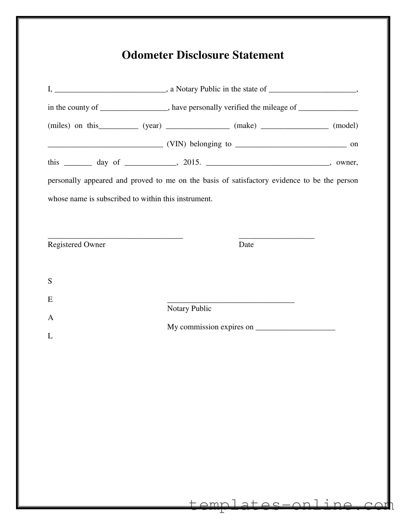 Notarized Odometer Statement Template
