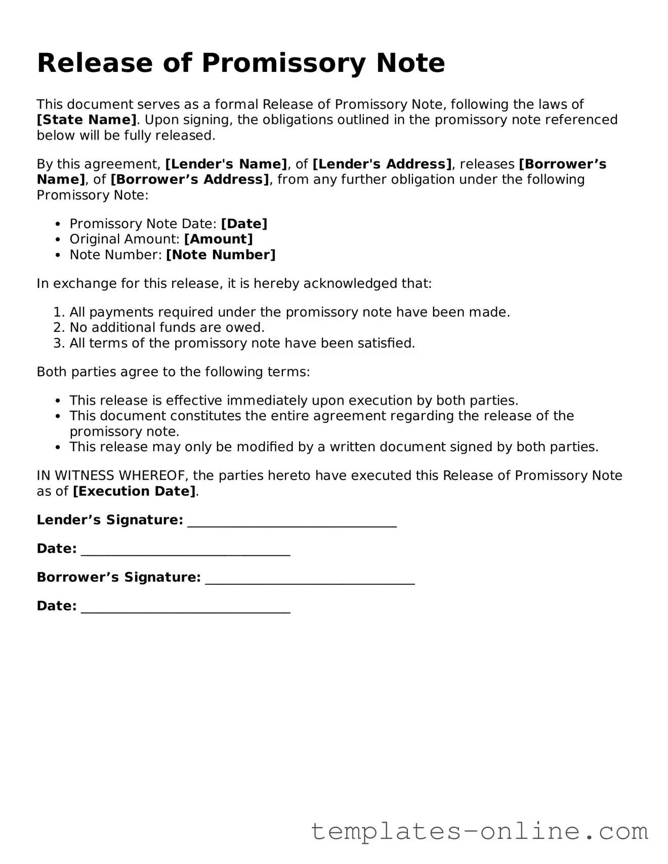 Attorney-Verified Release of Promissory Note Template