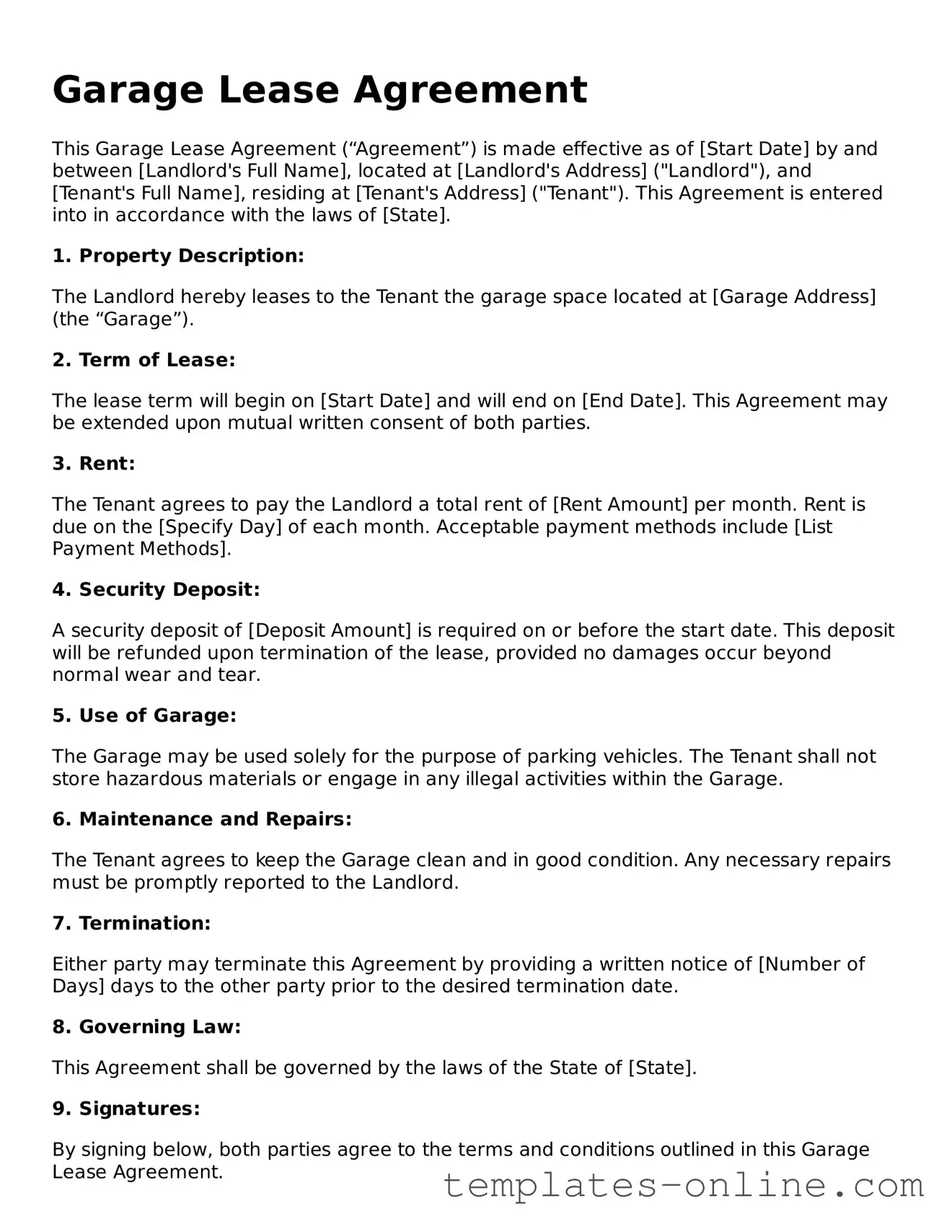 Attorney-Verified Garage Lease Agreement Template