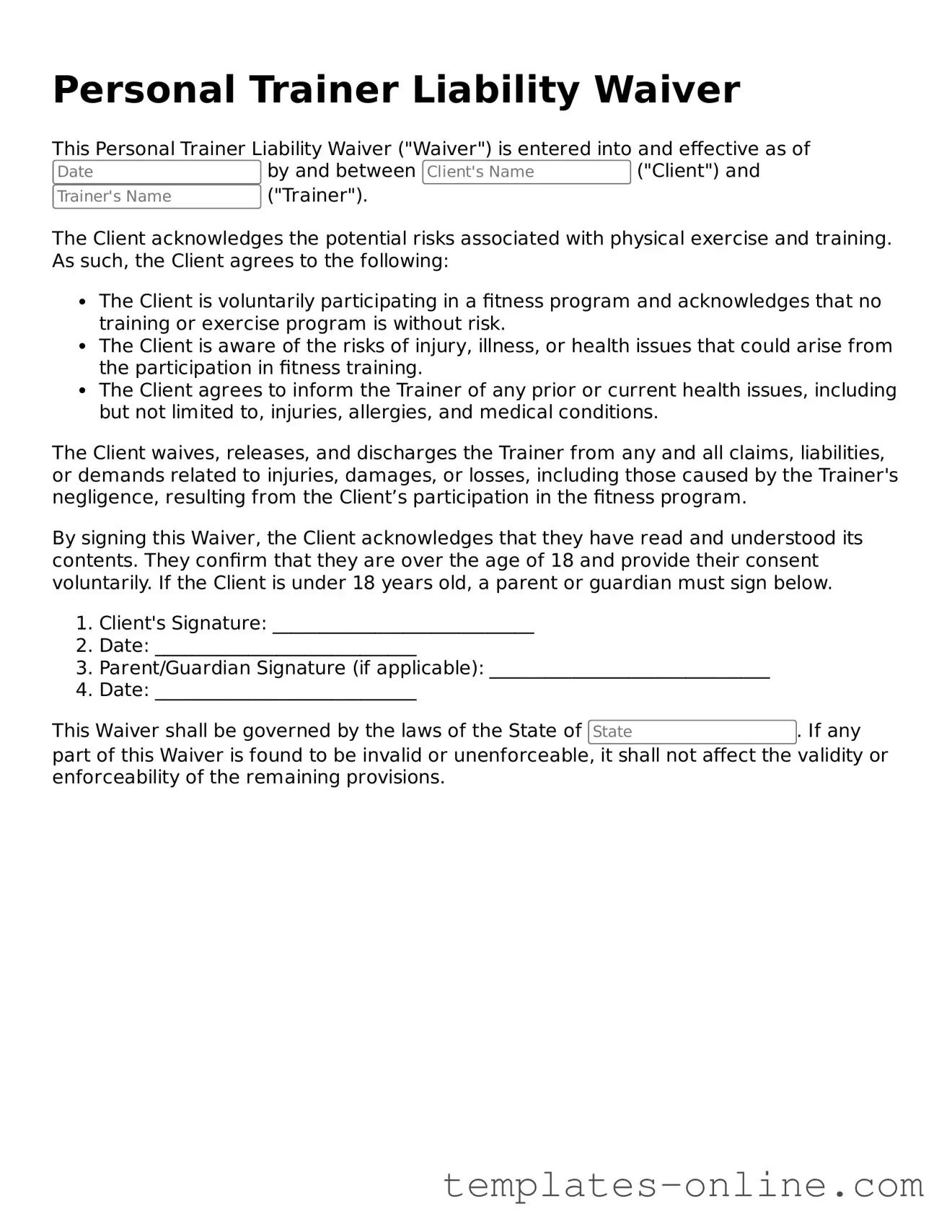 Attorney-Verified Personal Trainer Liability Waiver Template