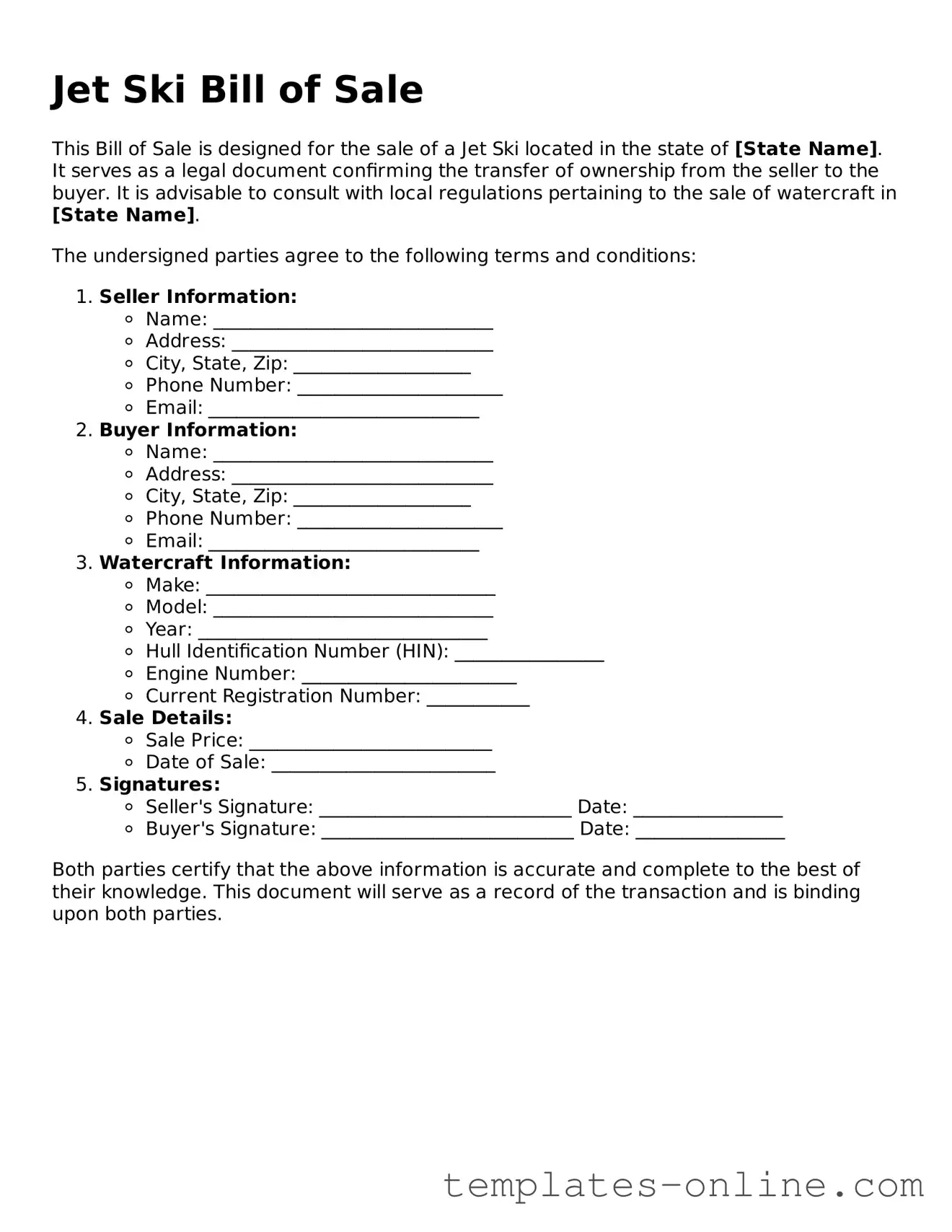 Attorney-Verified Jet Ski Bill of Sale Template