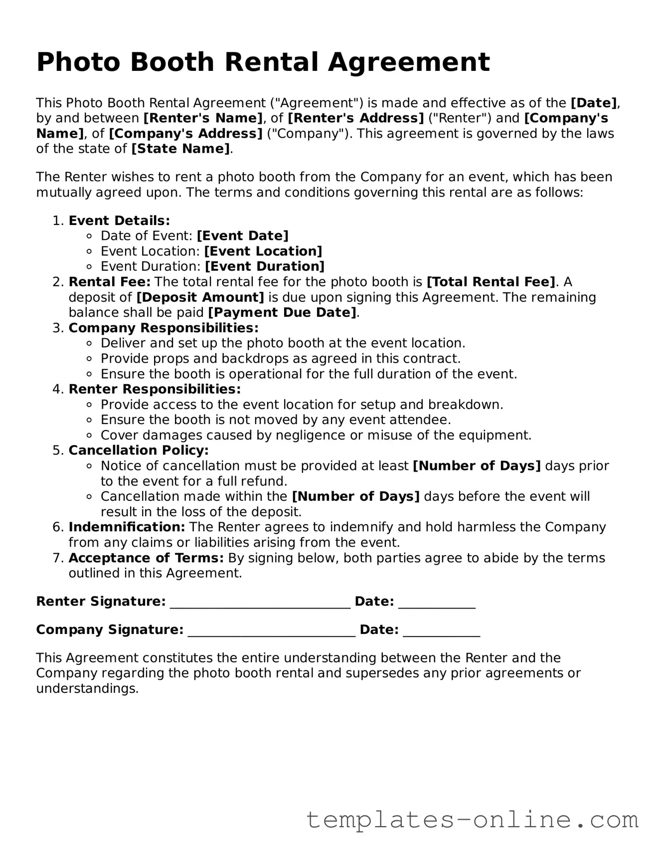 Attorney-Verified Photo Booth Rental Agreement Template