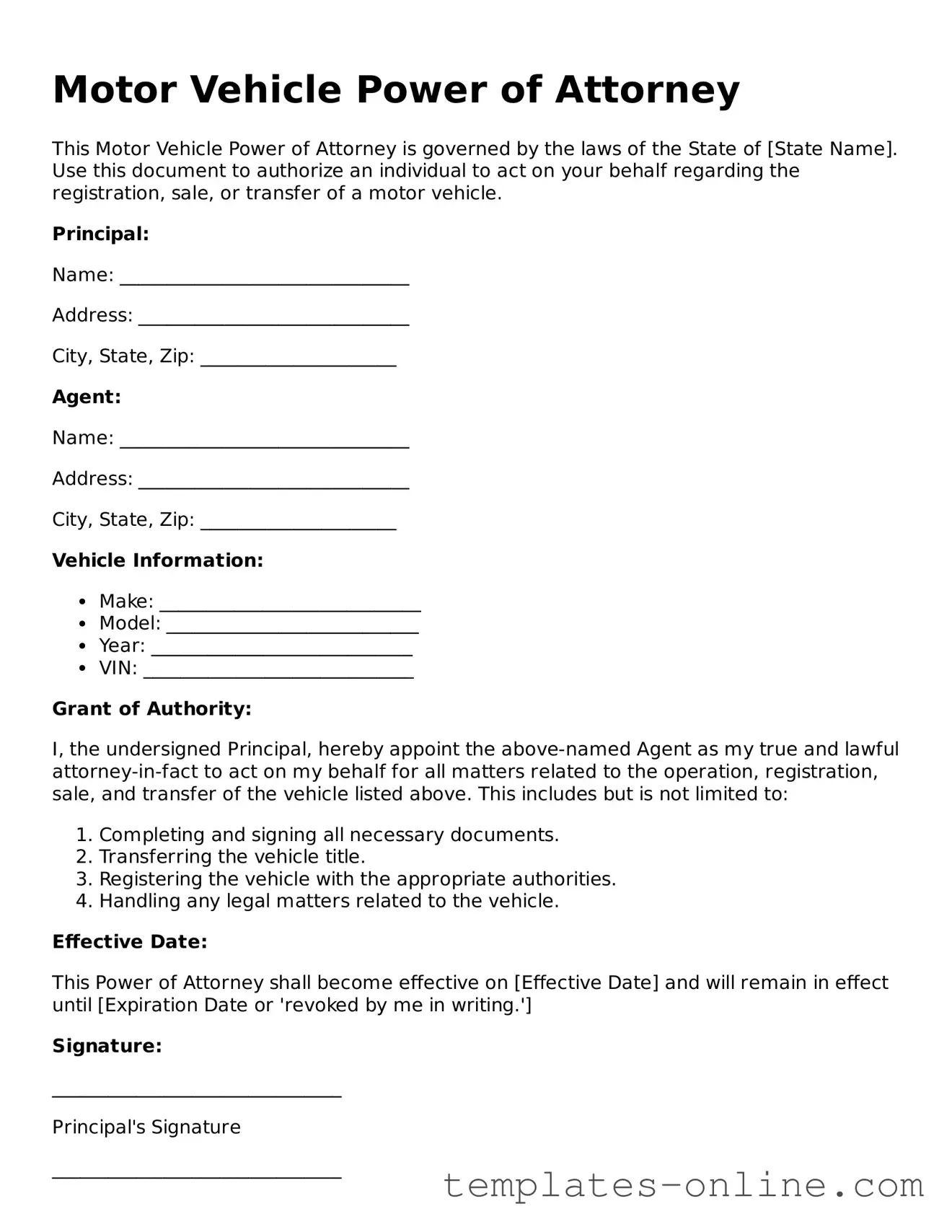 Attorney-Verified Motor Vehicle Power of Attorney Template