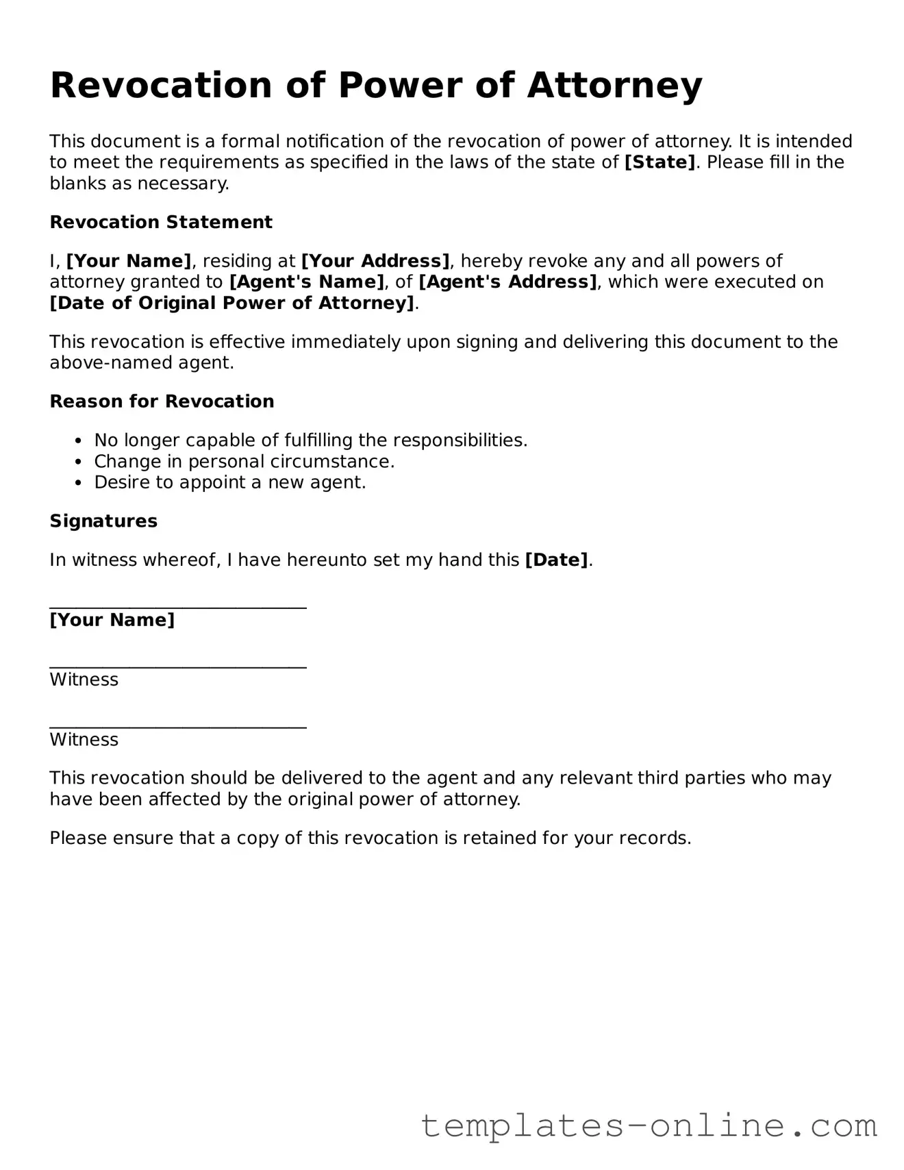 Attorney-Verified Revocation of Power of Attorney Template