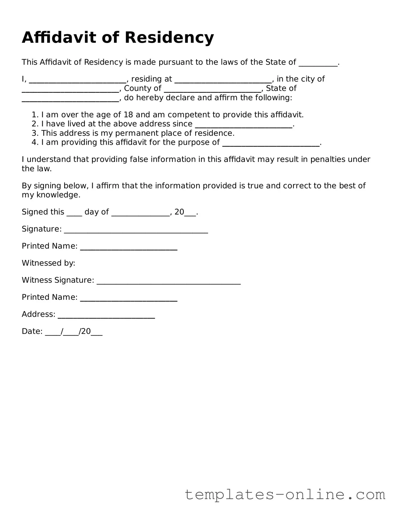 Attorney-Verified Affidavit of Residency Template