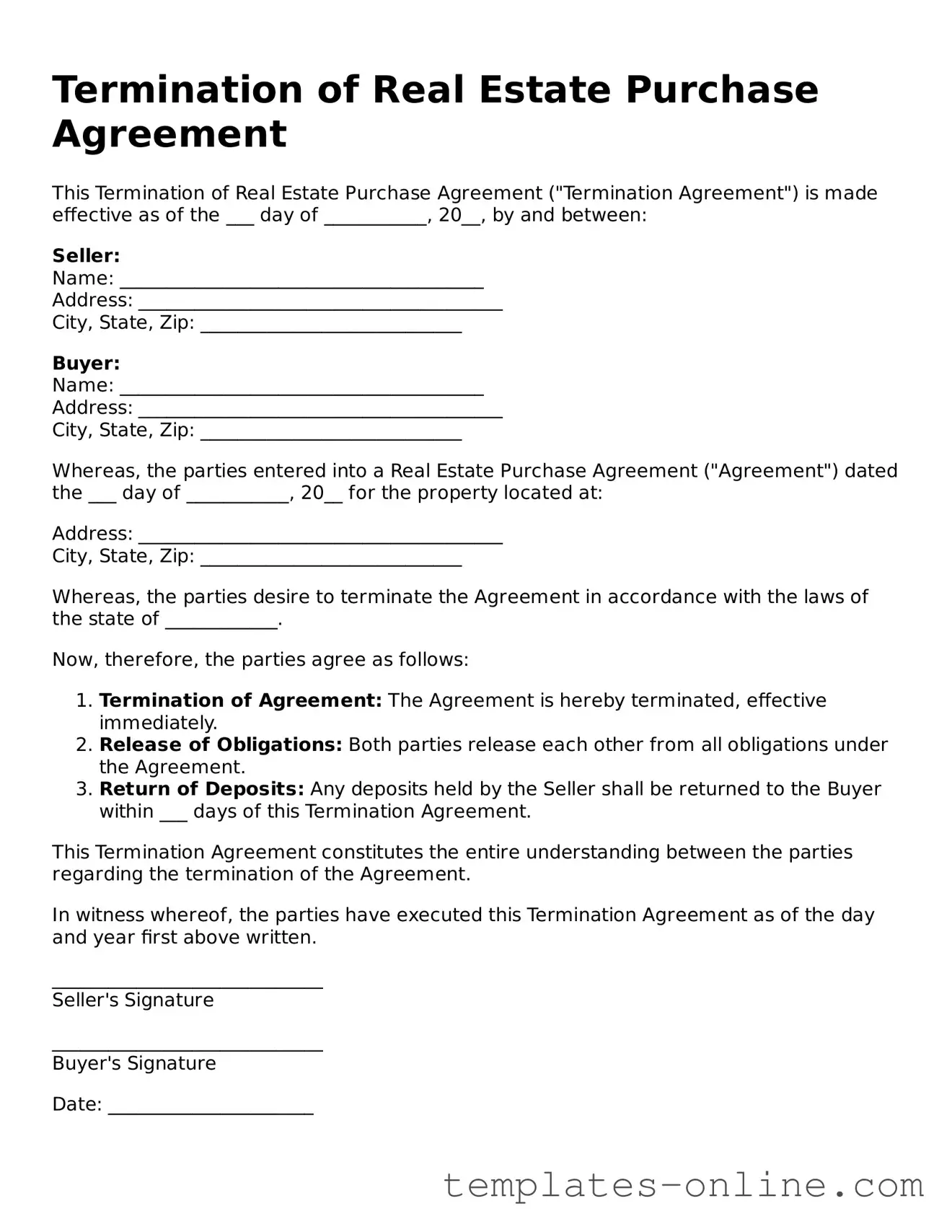 Attorney-Verified Termination of Real Estate Purchase Agreement Template