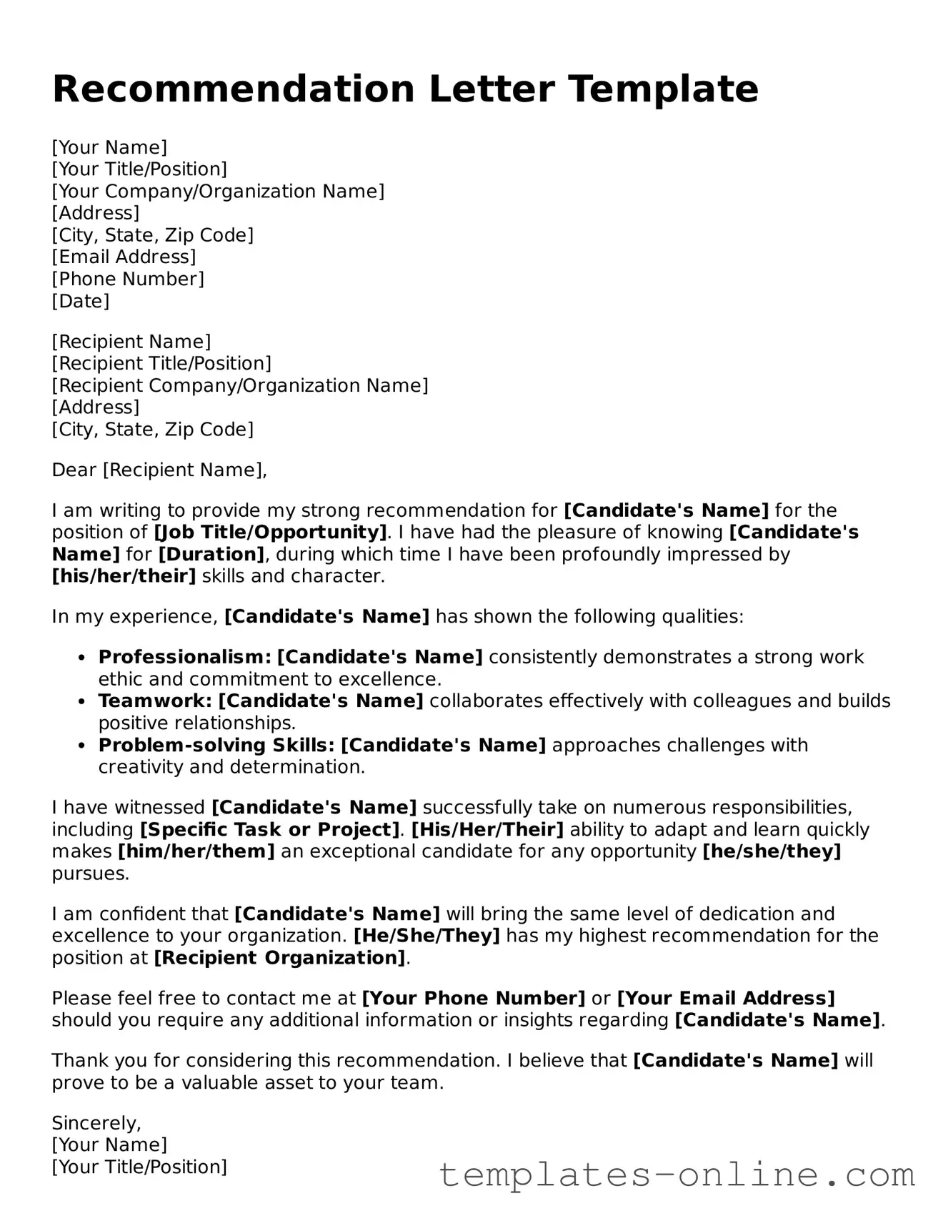 Attorney-Verified Recommendation Letter Template