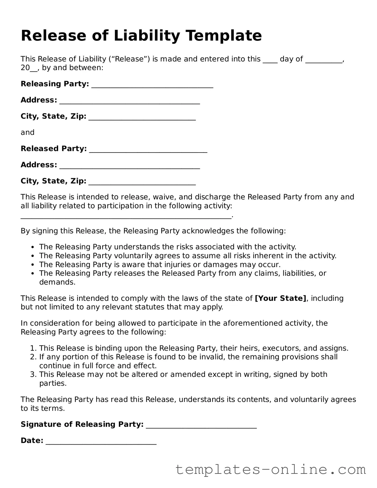 Attorney-Verified Release of Liability Template