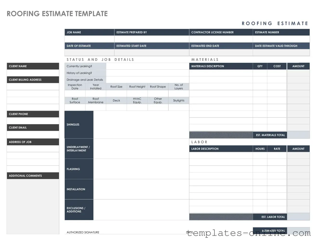 Roofing Estimate Template
