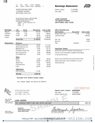 Adp Pay Stub Template