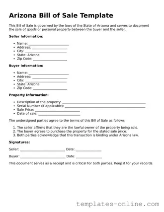 Valid  Bill of Sale Template for Arizona