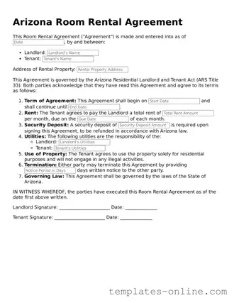 Valid  Room Rental Agreement Template for Arizona