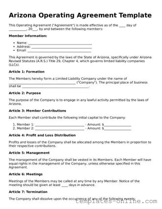 Valid  Operating Agreement Template for Arizona