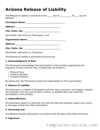 Valid  Release of Liability Template for Arizona