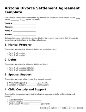 Valid  Divorce Settlement Agreement Template for Arizona