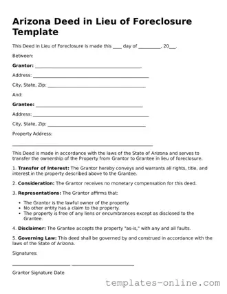 Valid  Deed in Lieu of Foreclosure Template for Arizona