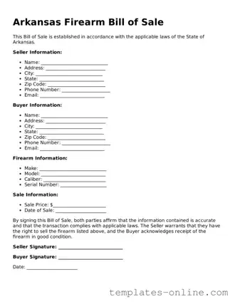 Valid  Firearm Bill of Sale Template for Arkansas