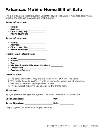 Valid  Mobile Home Bill of Sale Template for Arkansas