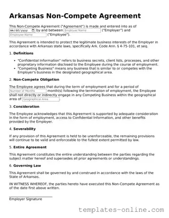 Valid  Non-compete Agreement Template for Arkansas