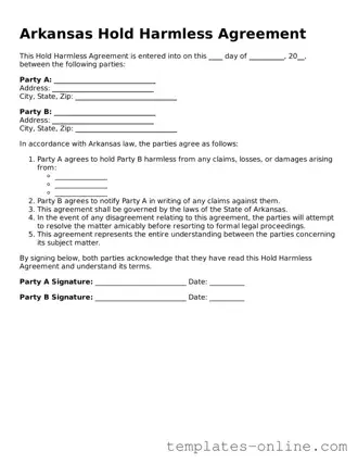 Valid  Hold Harmless Agreement Template for Arkansas