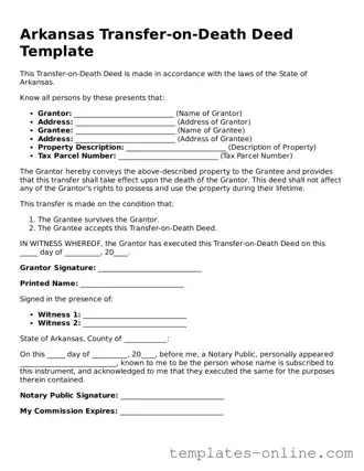 Valid  Transfer-on-Death Deed Template for Arkansas