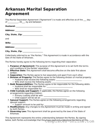 Valid  Marital Separation Agreement Template for Arkansas