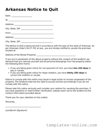 Valid  Notice to Quit Template for Arkansas
