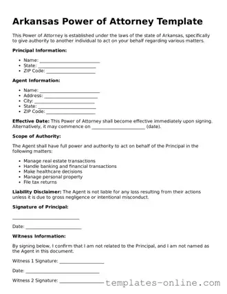 Valid  Power of Attorney Template for Arkansas